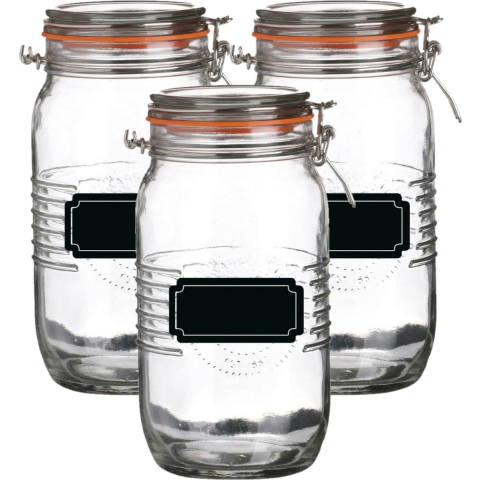 Weckpot/inmaakpot - 4x - 1.5L - glas - met beugelsluiting - incl. etiketten -