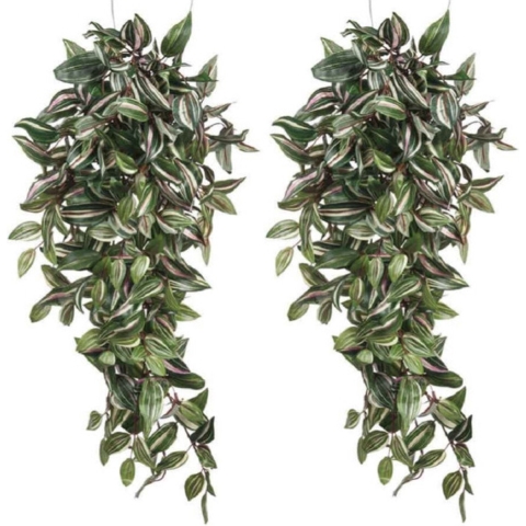 Kunstplant Tradescantia vaderplant - 2x stuks - groen - L80 x B30 x H15 cm - hangplant -
