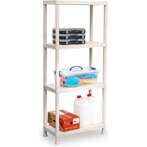 Plasticforte opbergrek schuur/zolder - kunststof - wit - 60 x 30 x 140 cm - met 4 planken -