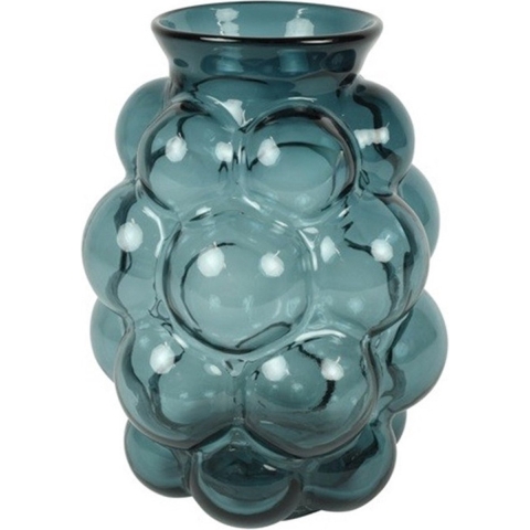 Bloemenvaas Bubblegum Large - transparant glas - petrol blauw - D21 x H30 cm - vaas -