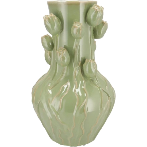 DK Design Bloemenvaas Mara - groen - 28 x 28 x 45 cm - tulpvormige hals - moderne vaas -