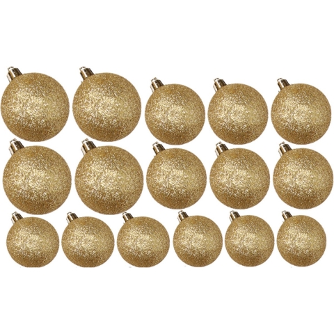 Kerstversiering set glitter kerstballen goud 6 - 8 - 10 cm - pakket van 34x stuks -