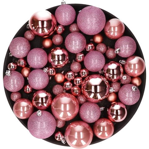 Kerstversiering set kerstballen roze 6 - 8 - 10 cm - pakket van 40x stuks -