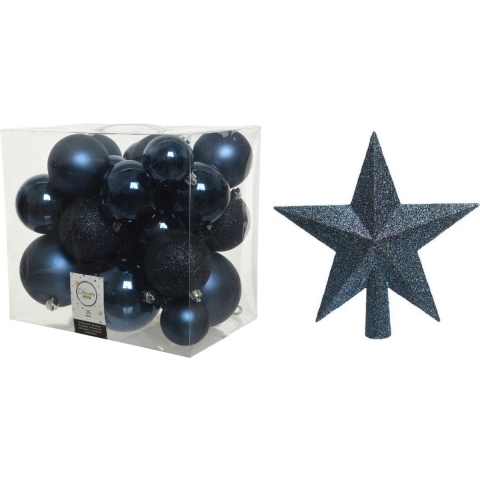 Kerstversiering kunststof kerstballen met piek donkerblauw 6-8-10 cm pakket van 27x stuks -