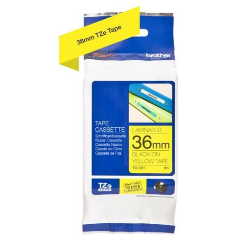 Brother TZe-661 Labeltape Kunststof Tapekleur: Geel Tekstkleur: Zwart 36 mm 8 m
