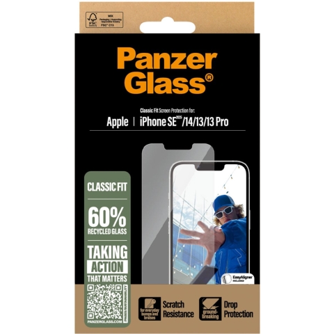 PanzerGlass Classic Fit PGRCLFIG29845-PG Screenprotector (glas) Apple iPhone 13, iPhone 13 Pro, iPhone 14, iPhone 16e 1 stuk(s) Antibacterieel,