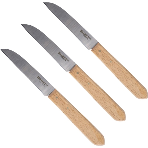 Homey&apos;s Klompenmesjes - 3 schilmesjes - carbon|beukenhout - 8,5cm