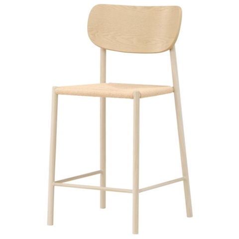 Svea - Polsty barkruk met rugleuning - rattan - whitewash