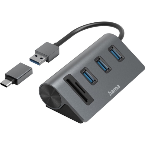 Hama USB 3.2 Gen 1-hub 5 poorten Met ingebouwde SD-kaartlezer, Met USB-C stekker Grijs