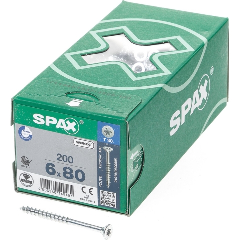 SPAX R 88091 Senkkopf/T-STAR TG 191010600805 Houtschroef 6 mm 80 mm Torx, Binnen-T Staal Galvanisch verzinkt 200 stuk(s)