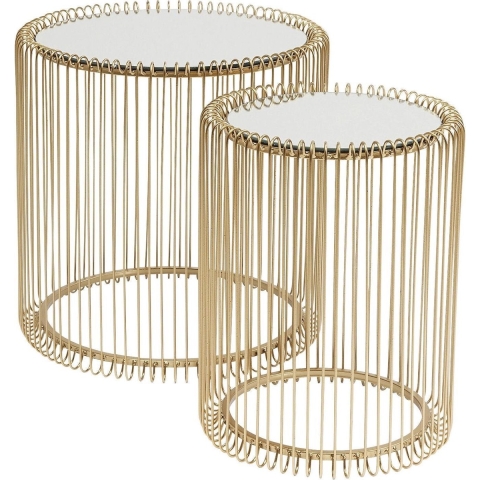 Kare Design Wire Bijzettafel Hoog - Set Van 2 - Messing Met Glas