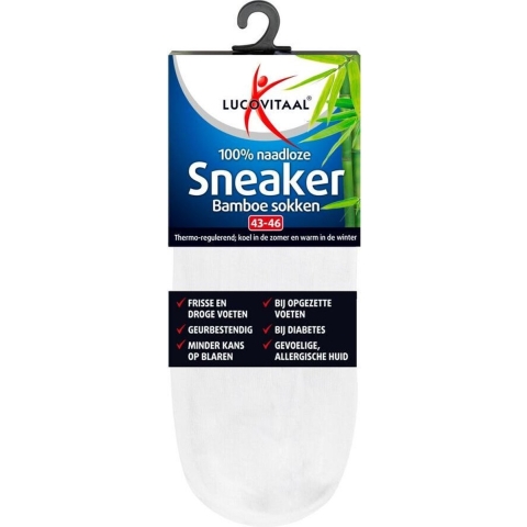 12x Lucovitaal Bamboe Sneakersok Wit maat 43-46 1 paar