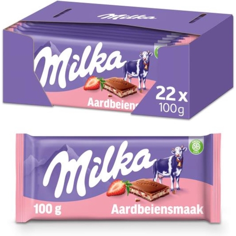 22x Milka Chocolade Reep Aardbei 100 gr