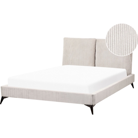Beliani-MELLE -Tweepersoonsbed-Lichtbeige-140 x 200 cm-Corduroy