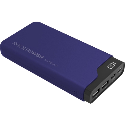 RealPower PB-15000C Powerbank 15000 mAh Li-ion USB, USB-C Navy-blauw