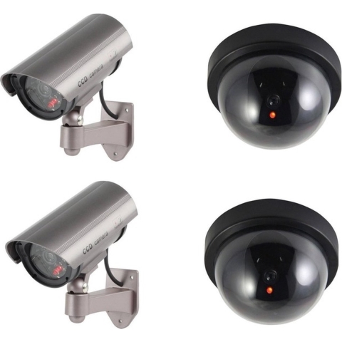 Dummy beveiligingscamera set 4 stuks zwart/zilver -