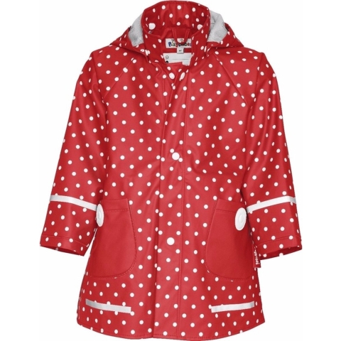 Kinder regenjas rood met witte stip design 128 (8 jr) -