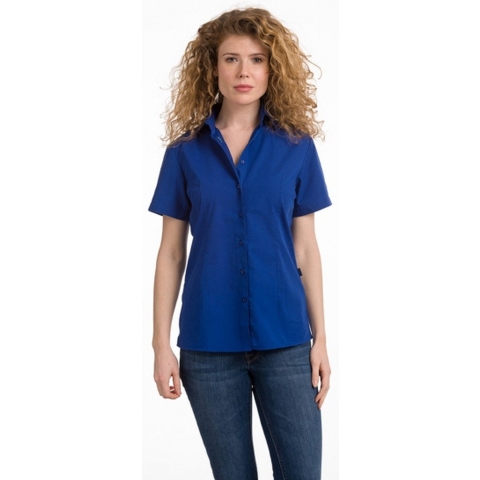 Dames overhemd blauw korte mouw M -