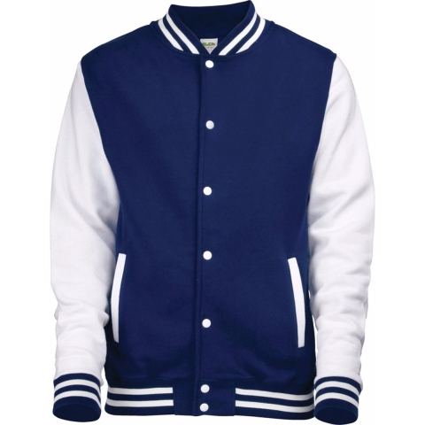 AWDis college jacket voor heren - blauw met wit - drukknopen - katoen/polyester S (38/48) -