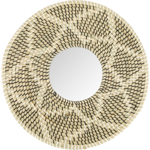 Ronde wandspiegel met ophanghaak - Boho stijl - zeegras - Dia 52cm -