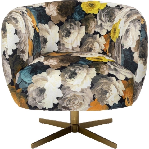 Kare Design Peony Draaibare Fauteuil - Bloemenprint Geel