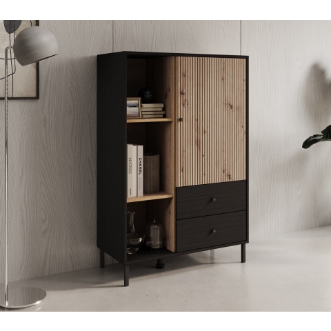 Meubella Vitrinekast Charles 1 - Zwart eiken - 87 cm