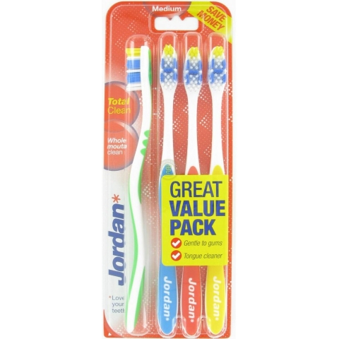 12x Jordan Tandenborstel Total Clean Medium 4-pack 4 stuks