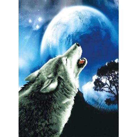 Borduurpakket Howling wolf 46,4x63cm Needleart World