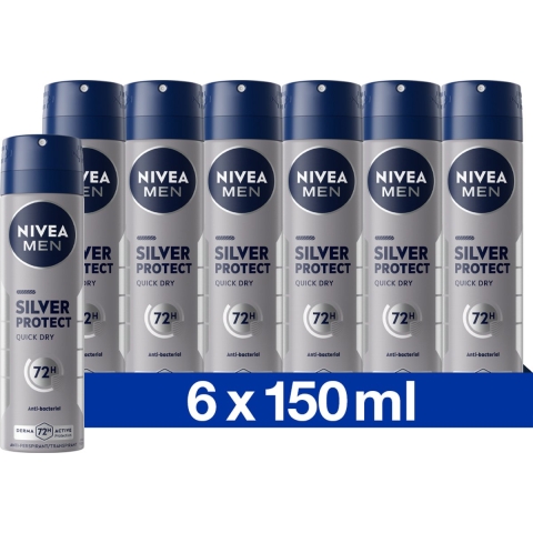 6x Nivea Men Deodorant Spray Silver Protect 150 ml
