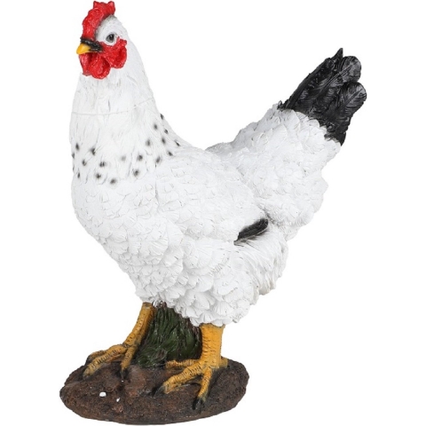 Tuin decoratie dieren/kippen beeldje - Polyresin - 28 x 15 x 36 cm - buiten - wit/zwart -