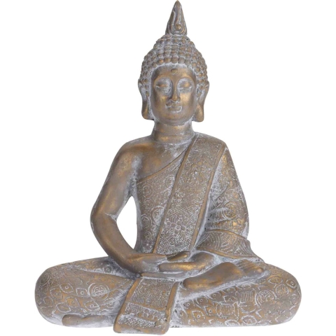 Bouddha beeld zittend - antiek design - goud - 37 cm - voor binnen en buiten - tuinbeelden -