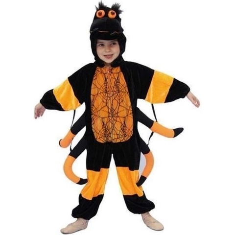 Halloween verkleedkleding dierenpak Spinnenpak - voor Kinderen - zwart/oranje 104 -