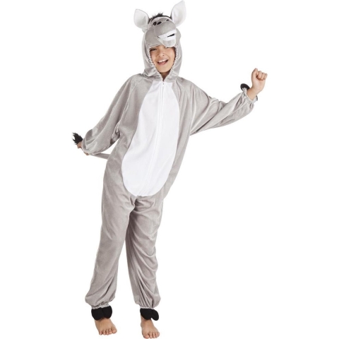 Dierenpak kostuum - Ezel - verkleedkleding - kinderen - grijs - onesie 116 -
