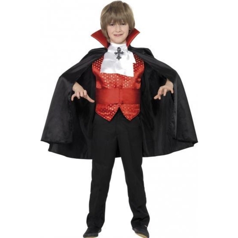 Dracula verkleed kostuum - kinderen - zwart/rood - Carnaval/Halloween verkleedkleding 9-12 jaar -