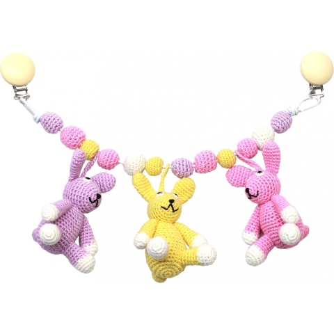 NatureZoo Wagenspanner - 3 Konijnen - Lavendel/Geel/Roze - NatureZoo - OneSize - Wagenspanner