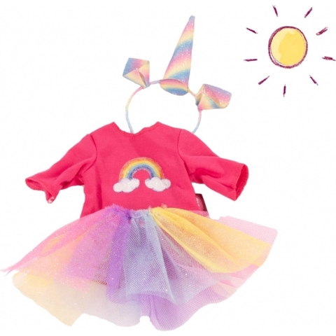 Götz Poppenkleding - Jurk/Haarband - 30-33 cm - Rainbow Unicorn - Götz - OneSize - Poppenkleding