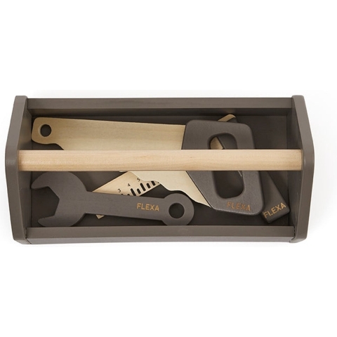 Flexa Gereedschapskist - Hout - Play - 4 Onderdelen - Dusty Brow - Flexa - OneSize - Gereedschap