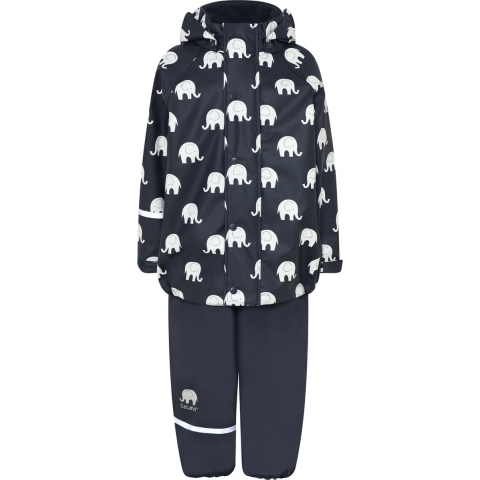 CeLaVi Regenkleding m. Bretellen - PU - Dark Navy m. Olifanten - CeLaVi - 90 - Regenkleding
