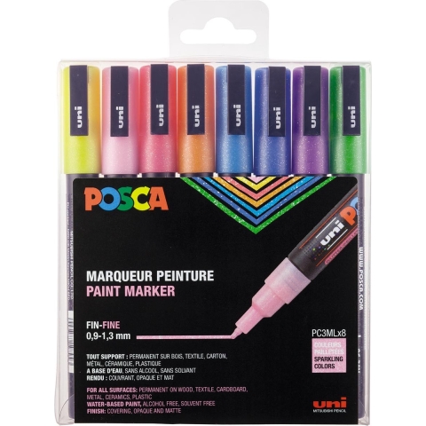 Posca Markers - PC-3ML - 8 st. - Multicolour m. Glitter - Posca - OneSize - Marker