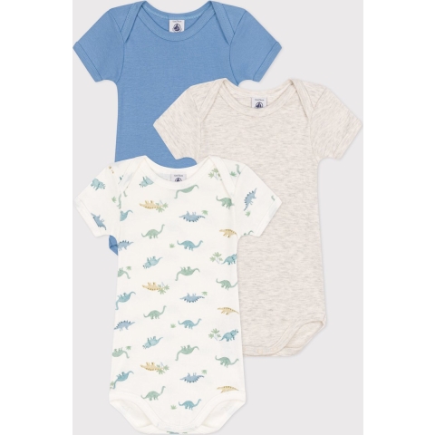 Petit Bateau Romper s/s - 3-pack - Wit/Blauw/Beige - Petit Bateau - 3 mnd - Romper S/S