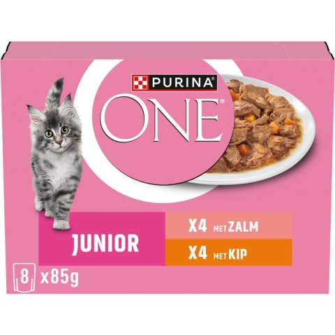 10x Purina ONE Junior Kattenvoer Nat Kip&Zalm 8 x 85 gr