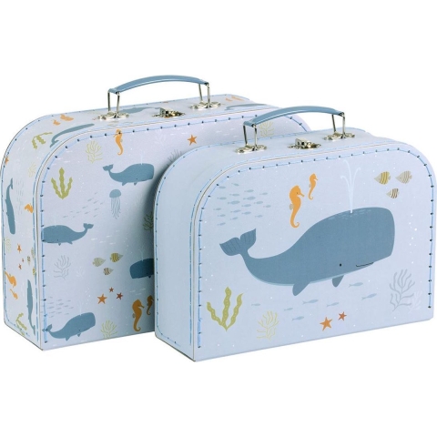 A Little Lovely Company Koffer - 2 stk - 29x25,5 cm - Ocean - A Little Lovely Company - OneSize - Opbergen