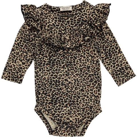 MarMar Romper - l/s - Bibbi - Bruin Luipaardprint m. Ruche - MarMar - 1 jaar (80) - Romper L/S