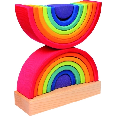 Grimms Houten Speelgoed - Stapeltoren - Dubbel Regenboog - Multi - Grimms - OneSize - Bouwblokken