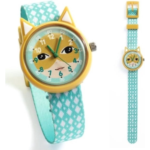 Djeco Horloge - Mint Groen m. Kat - Djeco - OneSize - Horloge