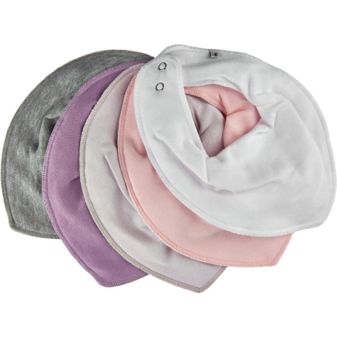 Pippi Babyslabbetje - Puntig - 5-pack - Roze/Paars/Wit/Grijs Gev - Pippi Baby - OneSize - Slabbetje