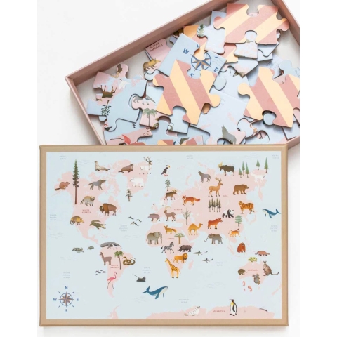 Vissevasse Puzzel - World Map Dier - 42 Bakstenen - Vissevasse - OneSize - Puzzel