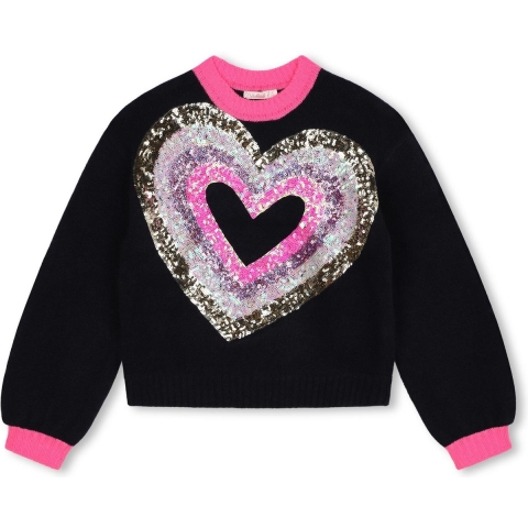 Billieblush Blouse - Gebreid - Navy m. Pailletten/harten - Billieblush - 10 jaar (140) - Blouse