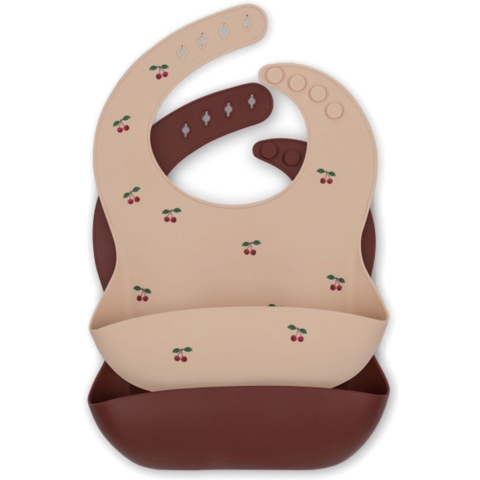 Konges Sløjd Slabbetjes - Silicone - 2-pack - Cherry/Mocca - Konges Sløjd - OneSize - Slabbetjes