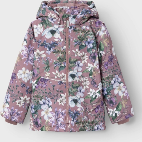 Name It Gevoerde Jas - NkfMaxi - Grape Shake/Flower - Name It - 10 jaar (140) - Winterjas